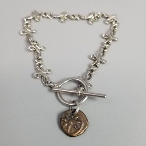 Vintage The Gift Premier Designs Silver Tone Copper Coin Accent Toggle Bracelet